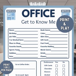 Team Building Get to Know Me Questionnaire Printable, Office Party Games, Team Building Game, Staff Meeting Games, get to know me employee