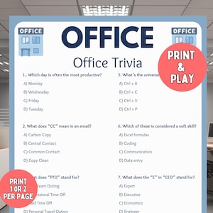 Office Party Games, Office Trivia Game, Work Party Games, Printable Office Games, Team Building Game, Fun Offices Games, Staff Meeting Games