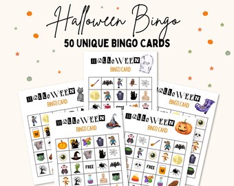 Halloween Bingo, 50 Halloween Bingo Cards,Halloween Party Game, Kids Halloween Party Game, Halloween Classroom Activity, Fall Party Bingo