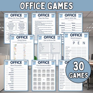 Office Party Games, Work Party Games, Printable Office Games, Fun Offices Games, Staff Meeting Games,  Work Icebreaker Games, Office Bingo