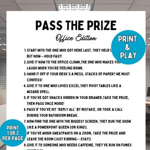 Pass the Prize, Office Party Games, Work Party Games, Printable Office Games, Team Building Game, Fun Offices Games, Staff Meeting Games
