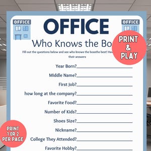 Who Knows The Boss, Office Party Games, Work Party Games, Printable Office Games, Team Building Game, Fun Offices Games, Staff Meeting Games