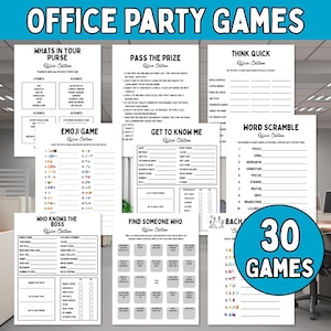 Office Party Games, Work Party Games, Printable Office Games, Fun Offices Games, Staff Meeting Games,  Work Icebreaker Games, Office Bingo