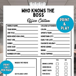 Who Knows The Boss, Office Party Games, Work Party Games, Printable Office Games, Team Building Game, Fun Offices Games, Staff Meeting Games
