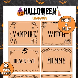 Charadas de Halloween, Juego de fiesta de Halloween, Actividades de Halloween, Juegos de Halloween, Charadas, Fiesta de Halloween, Imprimible de Halloween