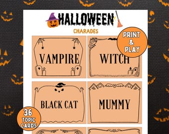 Gra w kalambury na Halloween, wydrukowana aktywność na imprezę (pobierz plik PDF)