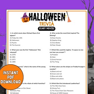Halloween Scary Movie Trivia Game, Halloween Printable Games, Horror Trivia, Horror Movie Trivia Game, Spooky, Fun Halloween Party Game