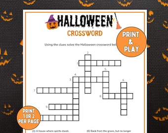 Halloween Crossword Puzzle, Halloween Games, Halloween Game Night, Halloween Party Game, Crossword, Halloween Activity,  Halloween Party