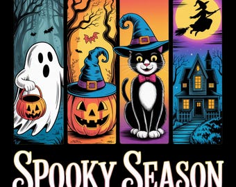 Halloween PNG, Spooky Season Ghost, Cat, Witch Design (Digital Download)