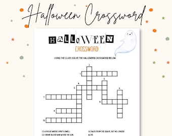 Halloween Crossword Puzzle, Halloween Games, Halloween Game Night, Halloween Party Game, Crossword, Halloween Activity,  Halloween Party