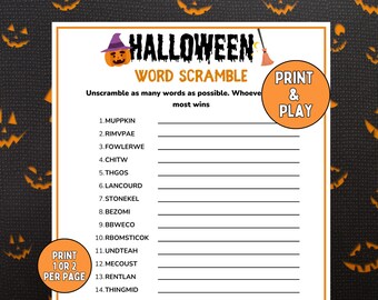 Halloween Word Scramble, Halloween Games, Halloween Game Night, Halloween Party Game, Word Scramble, Halloween Activity,  Halloween Party