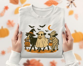 Halloween Cow Trio PNG, Witch, Ghost, Mummy (Digital Download)