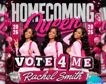 Homecoming Queen Flyer Template, Pink Black Silver Glamour (Canva Editable)