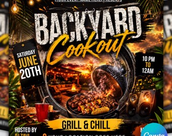 Backyard Cookout Flyer, BBQ Party Template, Editable Canva Design (Digital Download)