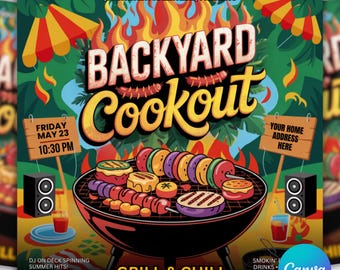 Backyard Cookout Flyer, BBQ Party Invitation, Summer Grill Template (Digital Download)