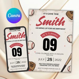 Modelo editável de convite para festa de beisebol – Novato do Ano – Qualquer idade – Estilo de ingresso digital – Modelo de convite para ingresso do Canva