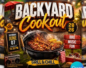 Backyard Cookout Flyer, BBQ Party Invitation, Summer Grill Template (Digital Download)