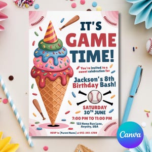 Baseball Drip Birthday Party Invitation, Editable Canva Template, Digital Baseball Birthday Invite, Baseball Drip, Instant Access & Download