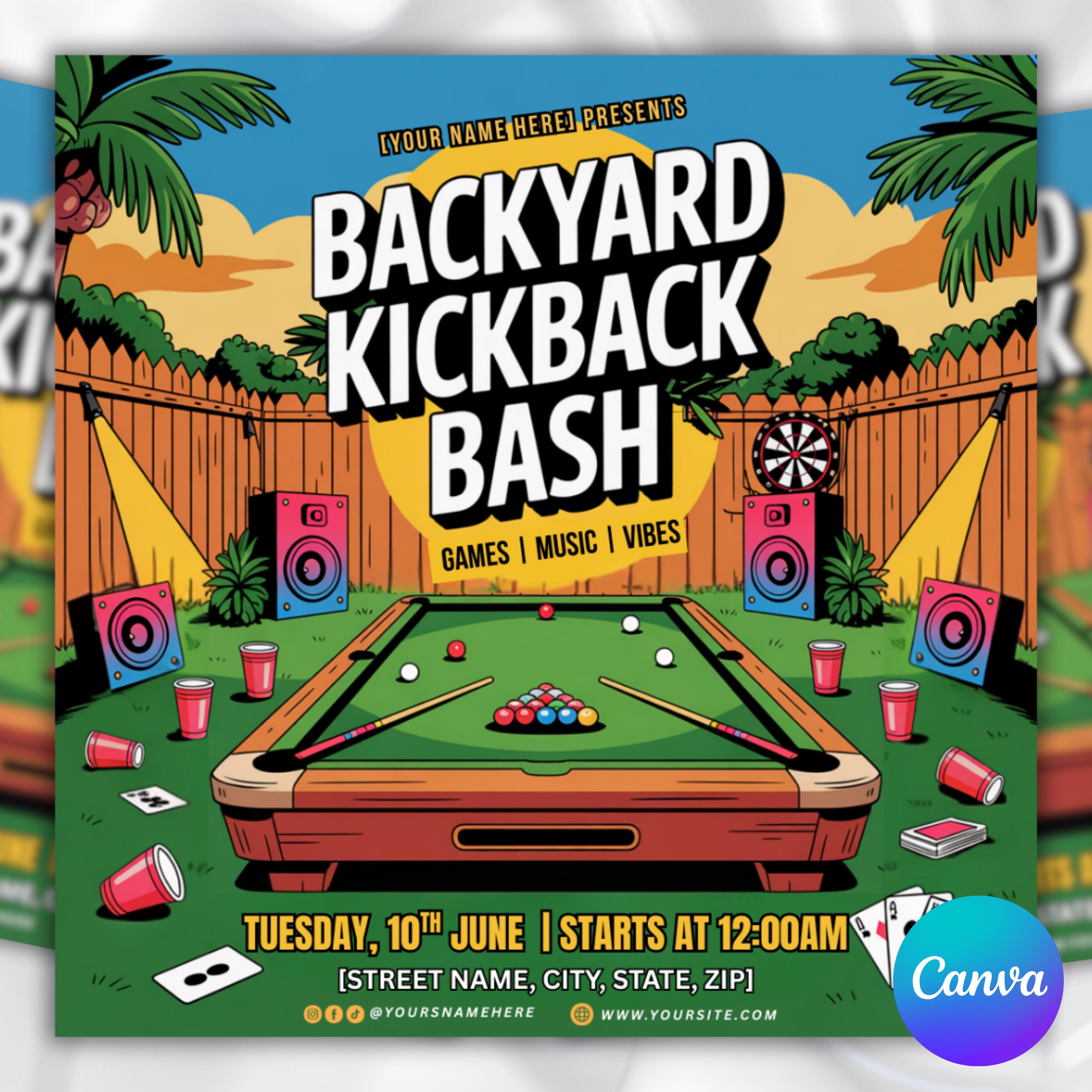 Backyard Kickback Flyer, Games & Vibe Flyer, Summer Outdoor Event Flyer, DIY Canva Editable Design Template, Social Media Flyer, Party Flyer