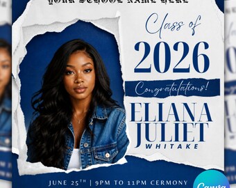 Graduation Flyer 2026 Template, Class of 2026 Announcement, Party Invitation (Canva)