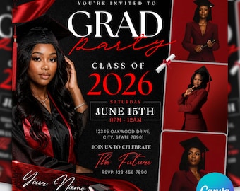 Graduation Party Flyer, Class of 2026 Invitation, Canva Editable Template