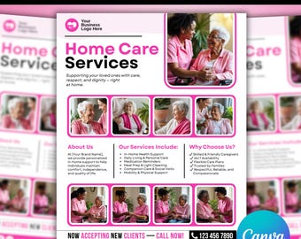 Editable Home Care Flyer Template, Senior Care Service Design (Canva)