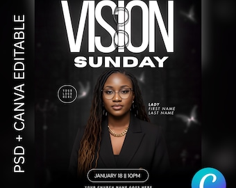 Vision Sunday Church Flyer Template | Editable Canva PSD (Digital Download)