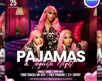 Editable Pajama Party Flyer, Pink Sleepover Invite (Digital Download)