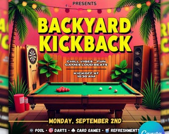 Backyard Kickback Party Flyer Template, Summer Games Event Invite (Canva Editable)