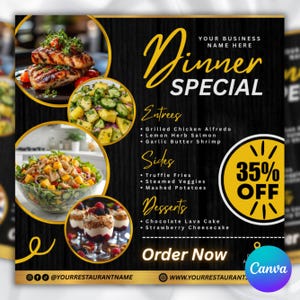 Ulotka specjalna na kolację, Ulotka menu restauracji, Ulotka ofert na kolację, Szablon ulotki dla małej firmy, Ulotka deserowa, Ulotka cateringowa, Canva edytowalna
