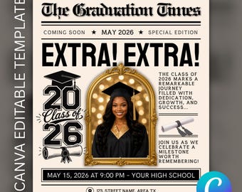 Class of 2026 Graduation Party Flyer, Modern Celebration Invitation (Digital Download)