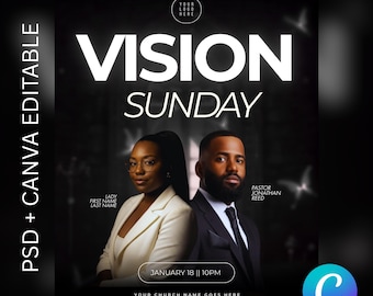 Vision Sunday Church Flyer | Editable Canva & PSD Template | Church Service