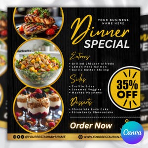 Ulotka z ofertami specjalnymi na kolację, Ulotka z wyprzedażą kolacji, Ulotka z restauracją, Ulotka z ofertami na menu kolacji, Ulotka promocyjna DIY dla cateringu, Canva Editable