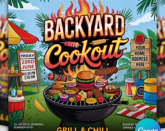 Backyard Cookout Flyer, BBQ Party Invitation, Summer Grill Template (Digital Download)