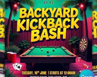 Backyard Kickback Party Flyer Template, Summer Games Social Media Design (Digital Download)