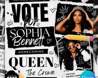 Homecoming Queen Flyer Template, Vote for Sophia Bennett Campaign (Digital Download)