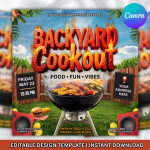 Backyard Kochen Flyer, BBQ Flyer, Sommer Kochen Flyer, DIY Canva bearbeitbare Designvorlage, Lebensmittel Flyer, Social Media Flyer, Party Flyer
