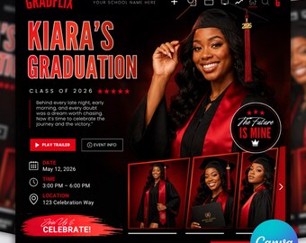 Class of 2026 Graduation Invitation Template, Editable Canva Invite (Instant Download)
