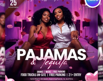 Editable Pajama Party Flyer, Pink Sleepover Invite (Digital Download)