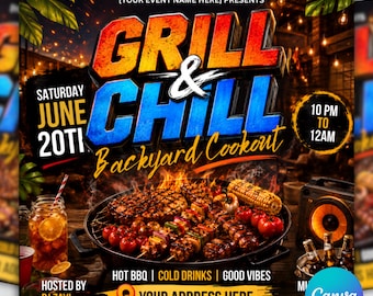Backyard Cookout Flyer, BBQ Party Invitation, Summer Grill Template (Canva Design)