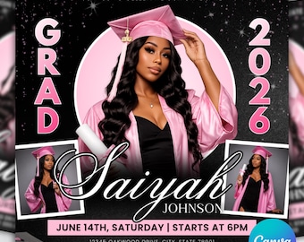 Editable Graduation Invitation Flyer, Class of 2026 Party Template (Canva Download)