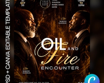 Oil and Fire Encounter Church Flyer Template | Revival, Prophetic, Worship (Canva Editable)