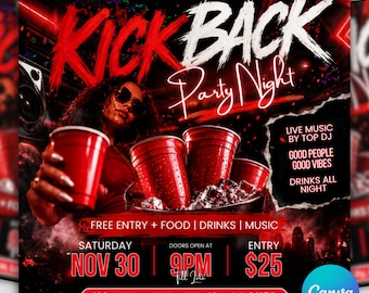 Kickback Party Flyer Template, Editable Club DJ Invite, Social Media Event (Digital Download)