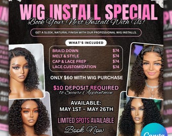 Perücken-Install-Spezialflyer, Hairstylist-Vorlage (Canva Editable)