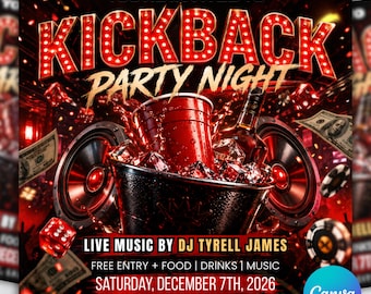 Kickback Party Flyer Template, Editable Club DJ Invite, Social Media Event Flyer (Canva Download)