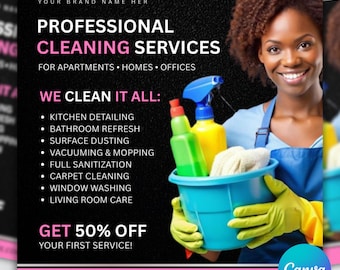 Professional Cleaning Services Flyer Template, Canva DIY Maid Service Design (Digital Download)