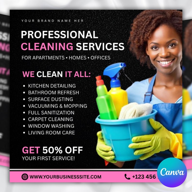 Professional Cleaning Services Flyer Template, Canva DIY Maid Service ...