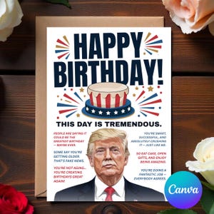Tarjeta de cumpleaños divertida e imprimible de Trump, feliz cumpleaños digital de Trump, saludo divertido de parodia de Trump / tarjeta de cumpleaños política humorística de regalo