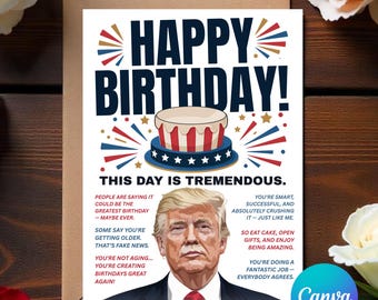 Printable Funny Trump Birthday Card, Digital Trump Happy Birthday, Funny Trump Parody Greeting | Humorous Political Birthday Card Gift
