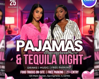 Editable Pajama Party Invitation, Pink Sleepover Flyer (Digital Download)